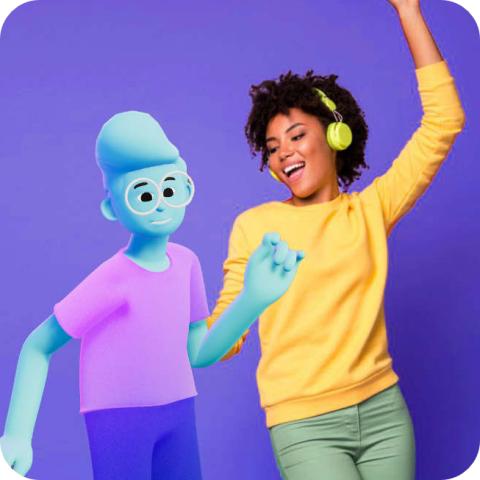Femme écoutant de la musique avec la mascotte nutUus